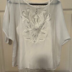White House Black Market Top Womens M White Sheer Lightweight Short Sleeve New